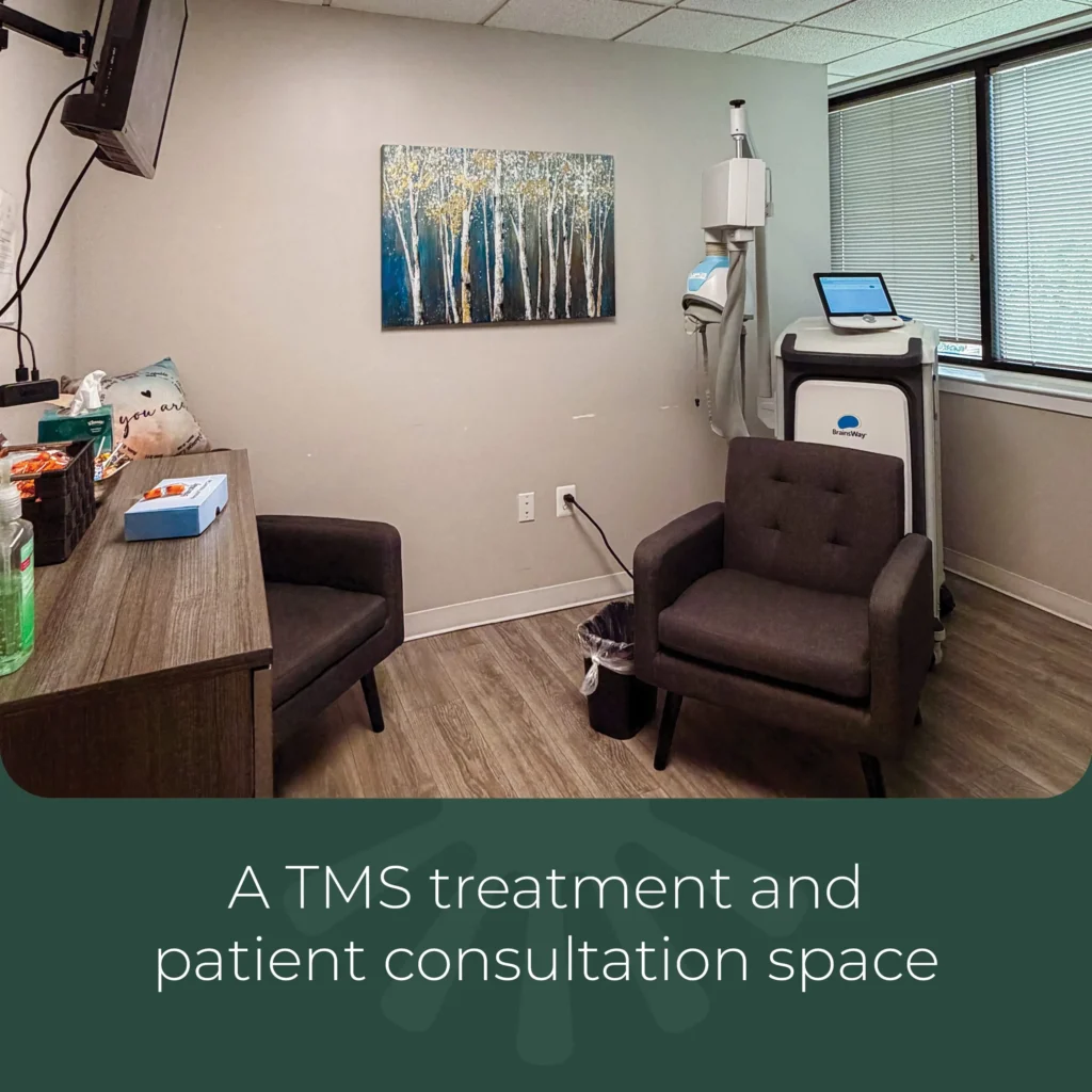 A TMS treatment and patient consultation space at our Cherry Hill location
